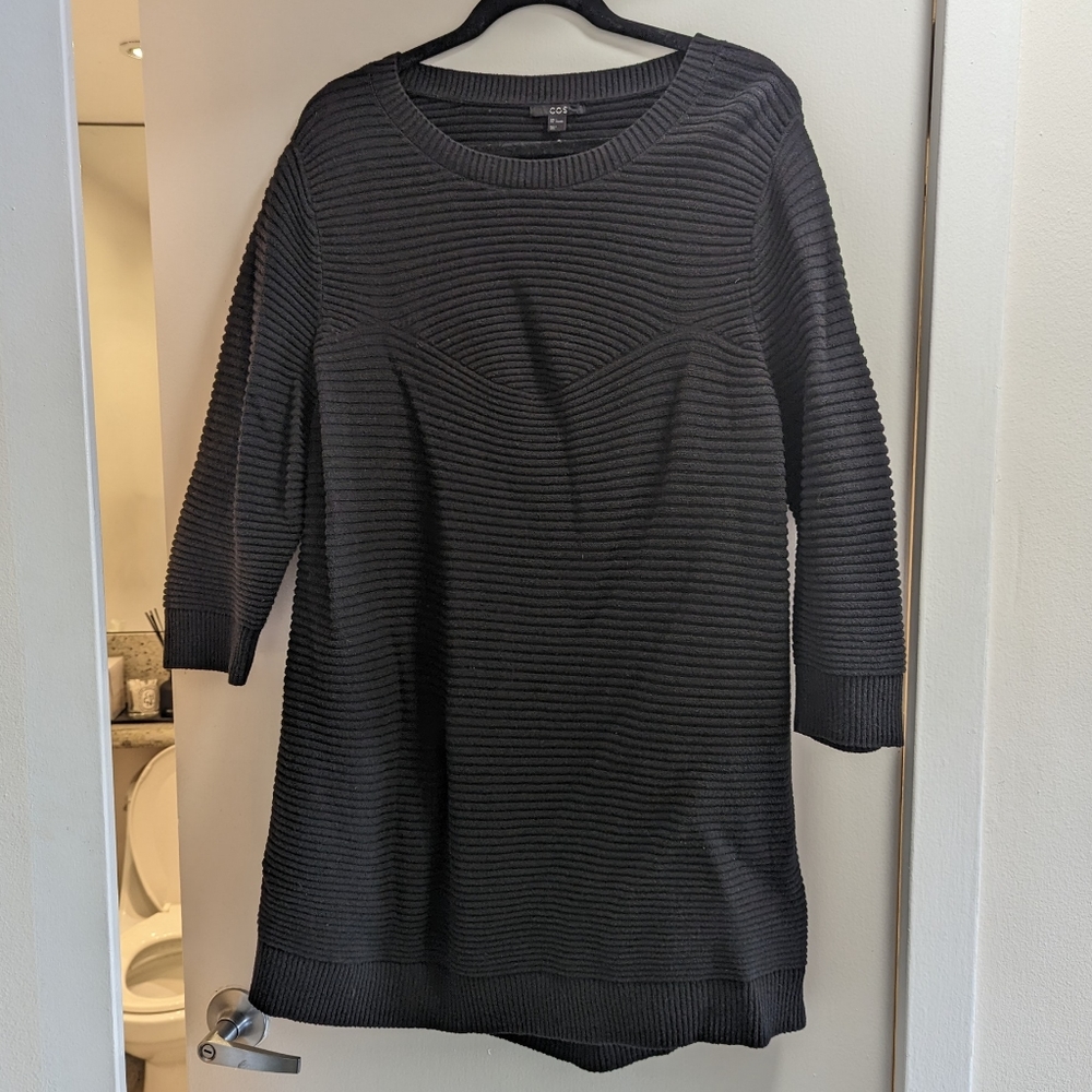 EUC COS Black Knit Elbow-Length Sleeve Dress - Sz L